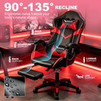 Gaming Chair, Ergonomic Reclining Computer Chair for Adults, with Footrest and Lumbar Support, 360° Swivel, for Office Gaming Home Use, Red & Black