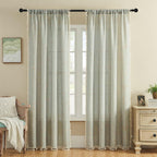 Joydeco Blue Floral Boho Curtains 96 Inches Long 2 Panels, Super Soft Bohemian Farmhouse Curtains with Tassels, Semi Sheer Light Filtering Drapes for Bedroom Living Room (Rod Pocket, 52Wx96L)