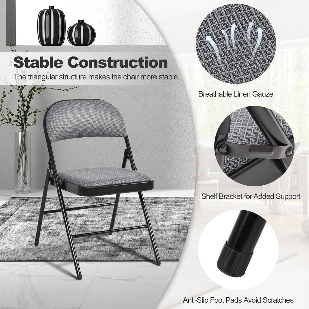 Giantex 6-Pack Folding Chairs Set - Waiting Room Chairs with Metal Frame, Fabric Upholstered Padded Seat, Foldable Party Chair Set, Event Chair, Folding Guest Chairs Set of 6, Grey