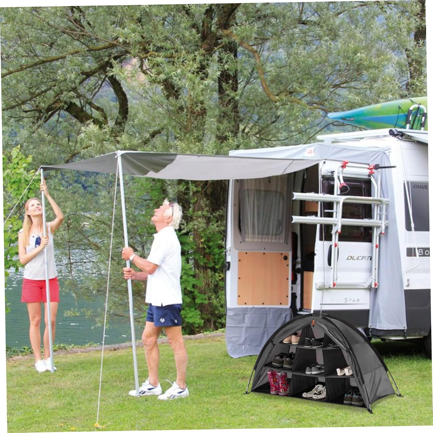Shoe Tent for Camping Foldable Camping Organizer 9 Compartment Tent Organizer with Storage Bag Arched Zipper Closure Storage Accessories