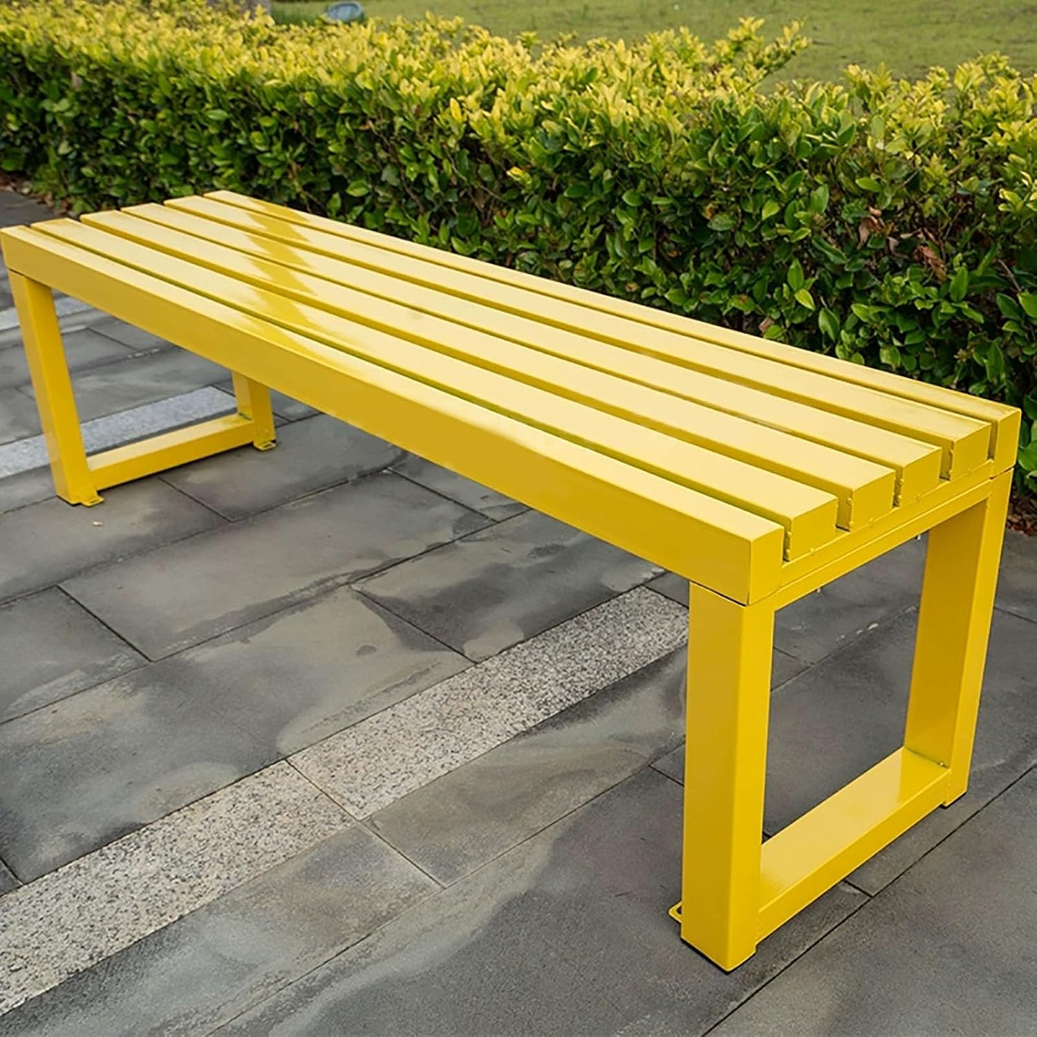 Park Bench, Outdoor Benches Made of Thickened Steel Pipes, with Fixed Holes, Integrated Welding Garden Bench with Foot Pads (Red,180cm/70.9in)