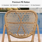 PURPLE LEAF French Bar Stools Set of 2 Patio Rattan Aluminum Bar Height Bamboo Pattern Finish Barstools with Back for Pool Garden Kitchen Island Outdoor Bar Chairs, Brown