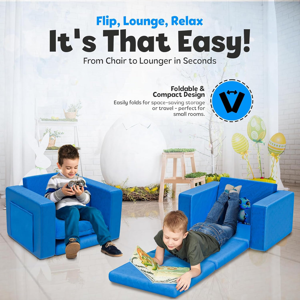 2-in-1 Flip-Out Toddler Couch – Kids Couch Fold Out Convertible, Toddler Chair Comfy Soft Foam, Kids Sofa/Kid Couch for Reading, Play & Nap, Toddler Sofa Chair for Bedroom & Playroom