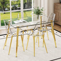 Ebullient Glass Dining Table Set for 4, 51" Clear Tempered Glass Tabletop with Gold Chrome Metal Legs and 4 Transparent Acrylic Chairs, Compact Modern Kitchen Table Set for Small Space Dining Room