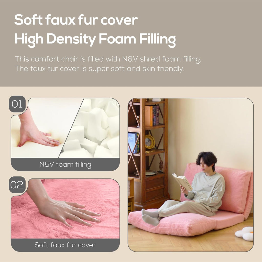 N&V Folding Matress Sofa Bean Bag Bed, Foam Filling Folding Matress Sofa, Includes Removable and Machine Washable Cover, Soft Premium Faux Fur (Small, Blue)
