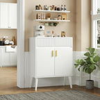 Sideboard Storage Cabinet with 2 Drawers & 2 Doors, Fluted Kitchen Buffet Cabinet with Adjustable Shelves, Coffee Bar Station for Living Room, Entryway, 13.8 x 27.6 x 35.6 Inches, White