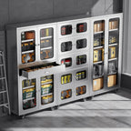 68" Full-Assembled Stainless Steel Cabinet with 1 Drawer and Glass Doors, 6-Tier Rolling Kitchen Pantry Storage Cabinet with Wheels for Garage, Warehouse, Utility Room, Laundry Room, Restaurant, Cafe