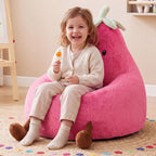 DUMOS 24" Kids Sofa, Stuffed Toddler Couch with Faux Rabbit Fur Cover for Teens & Kids, Comfy Lazy Sofa Chair for Reader, Living Room, Bedroom, Aged 4-12 Years Rose Red