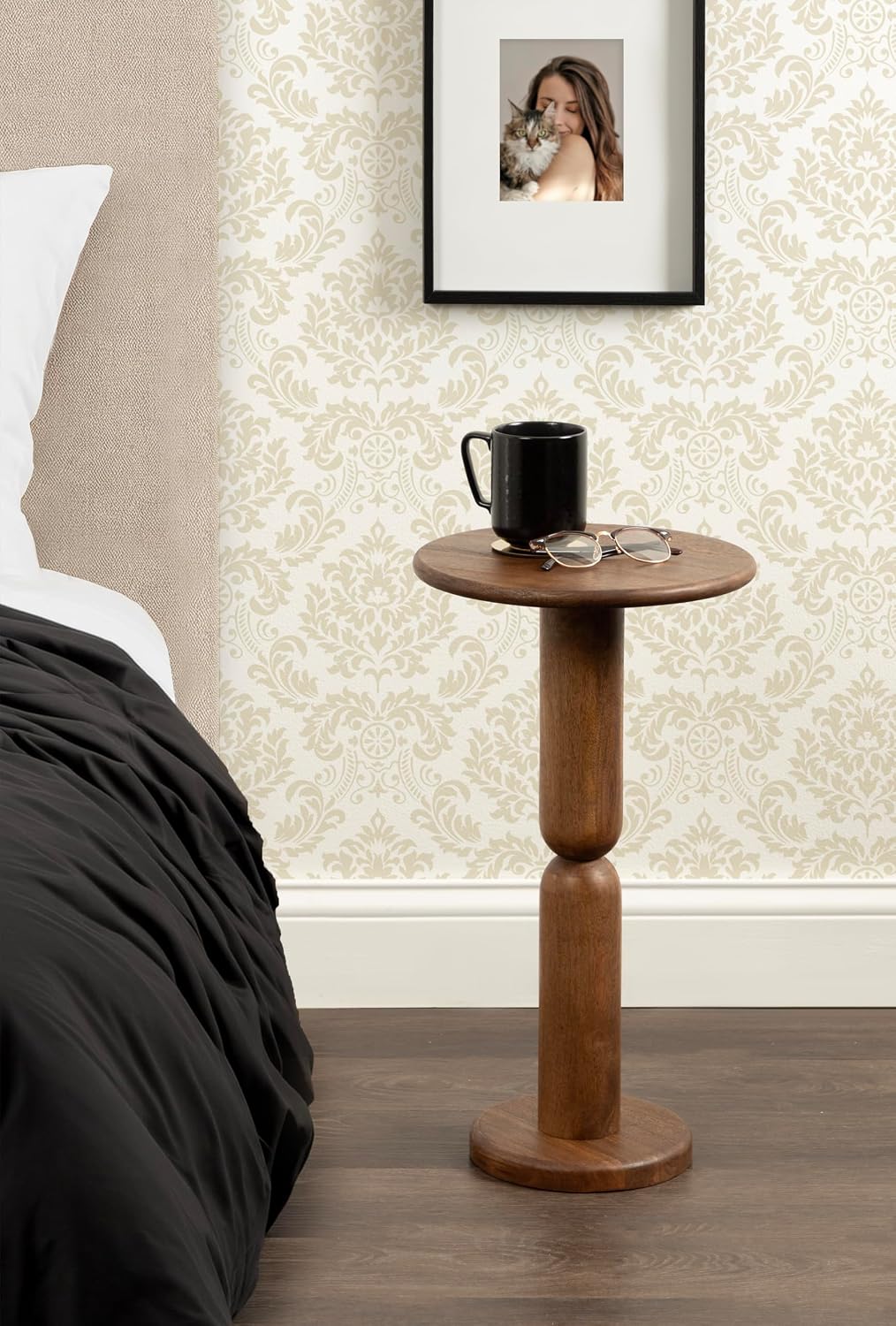 Kate and Laurel Macron Modern Mango Wood Round Side Table, 12 x 12 x 22, Walnut Brown, Transitional Wooden Pedestal Table for Use as Indoor Plant Stand or Useful Living Room End Table