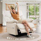 GRAINELL Swivel Rocker Recliner Chair with Massage and Heat, USB Charging Port, Infinite Position Power Recliner, Electric Glider Rocking Chairs for Living Room, Nursery, Ivory