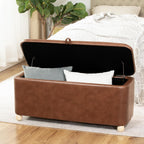 Homebeez 40 inch Storage Ottoman Bench, Faux Leather Upholstered Foot Rest Stool for Bedroom, End of Bed Bench for Living Room, Entryway (Vintage Brown)