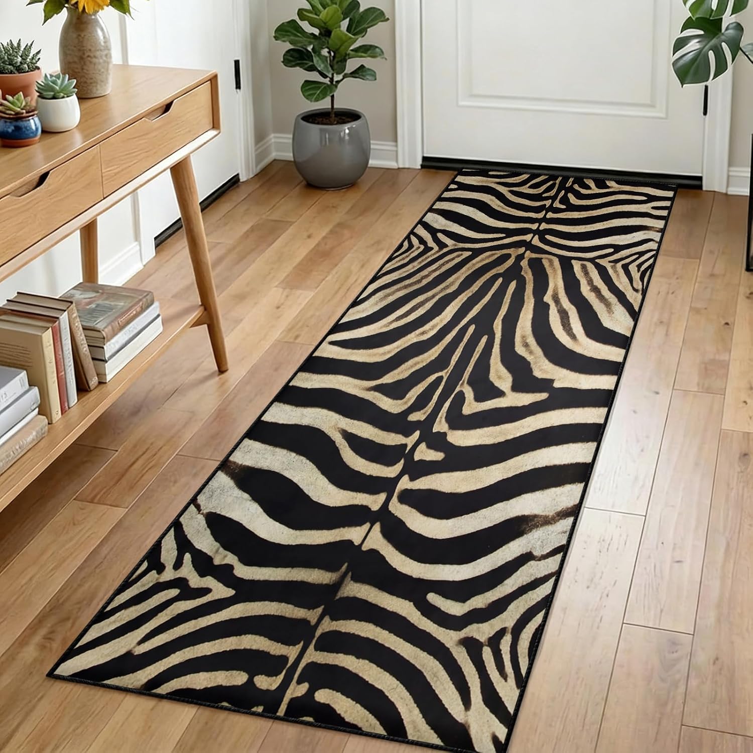 Zebra Print Runner Rug 2x6ft Vintage Animal Print Rug Runners, Bohemian Zebra Striped Runner Rugs Washable Non-Slip Carpet for Hallways Entryway Kitchen Modern Home Decor