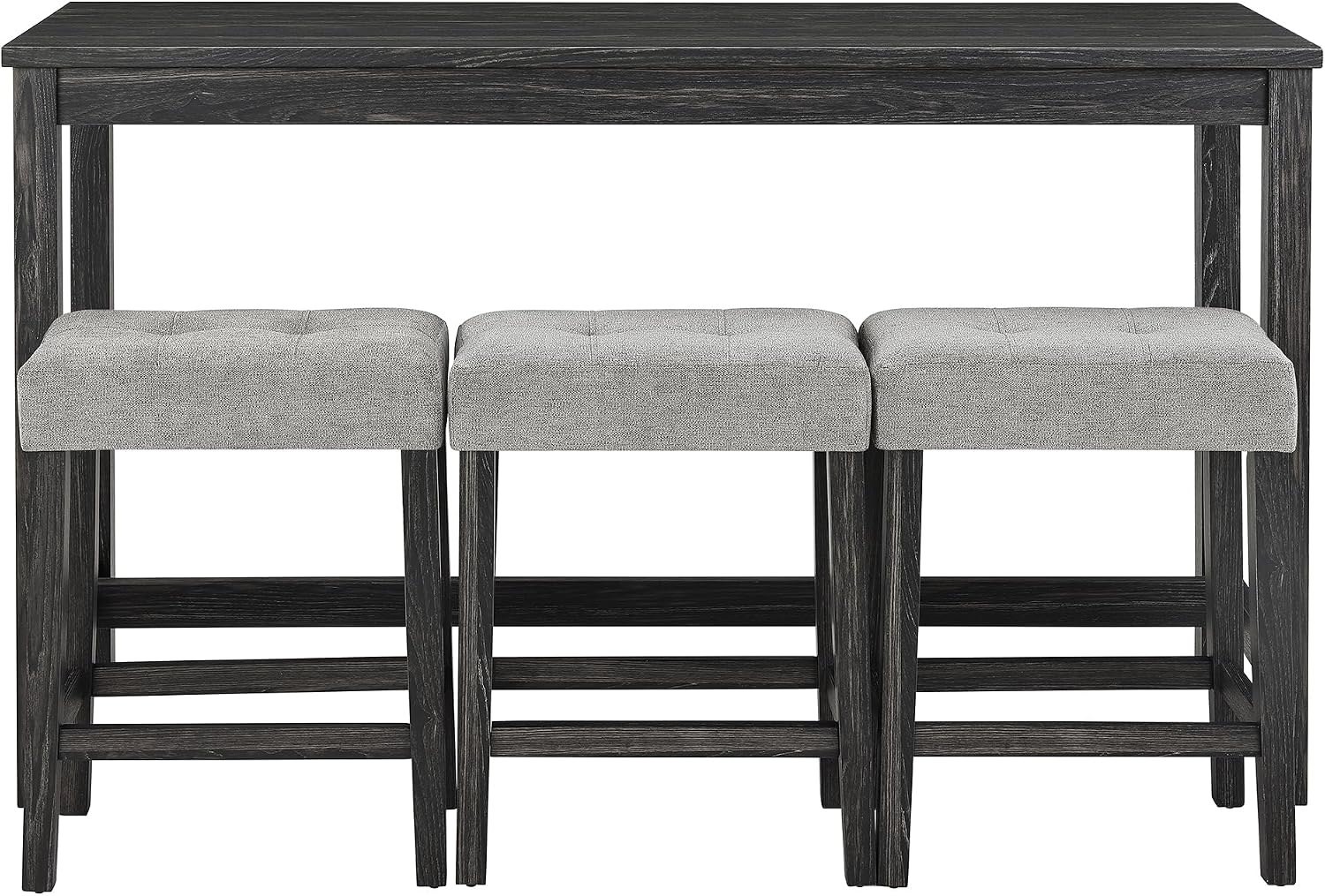Bar Table Set with Power Outlet, 4 Piece Bar Table and Chairs Set, Industrial Breakfast Table Set, for Living Room/Dining Room/Game Room, Black+Gray