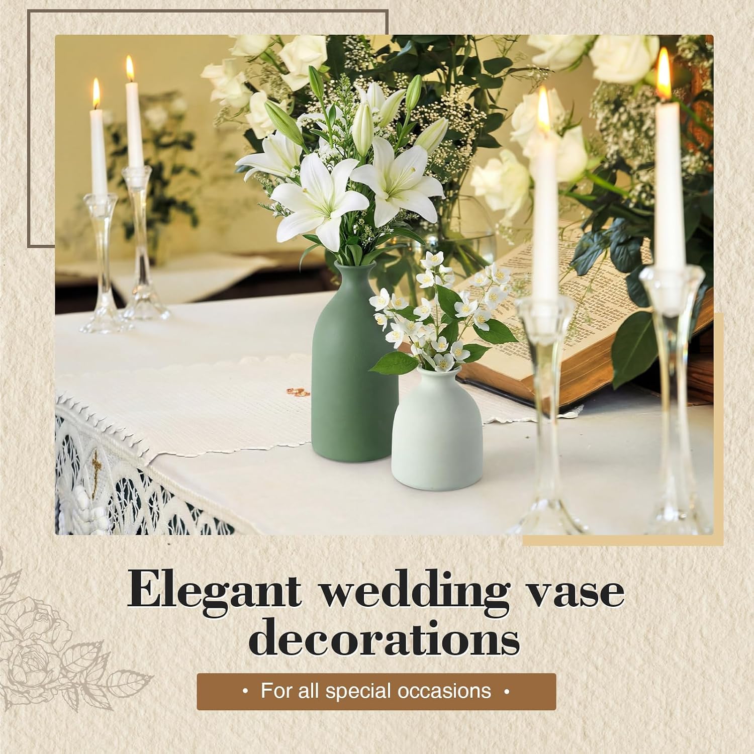 Dandat Green Ceramic Vase Set of 4, Modern Ceramic Vases Neutral Colors Farmhouse Table Centerpiece for Dried Flowers, Living Room, Kitchen, Bedroom