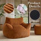 Oversized Bean Bag Chair for Adults, Giant Plush Boneless Bean Bag Couch with Wide Armrests for Bedroom, Living Room & Dorm - Comfy Reading Chair, Single Accent Floor Chair (Orange)