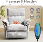 Power Swivel Rocker Recliner, Glider Recliner Nursery Chair with Massage and Heat, Nursery Rocking Chairs with Adjustable Headrest for Living Room，USB Ports,Side Pockets,Chenille Light Grey