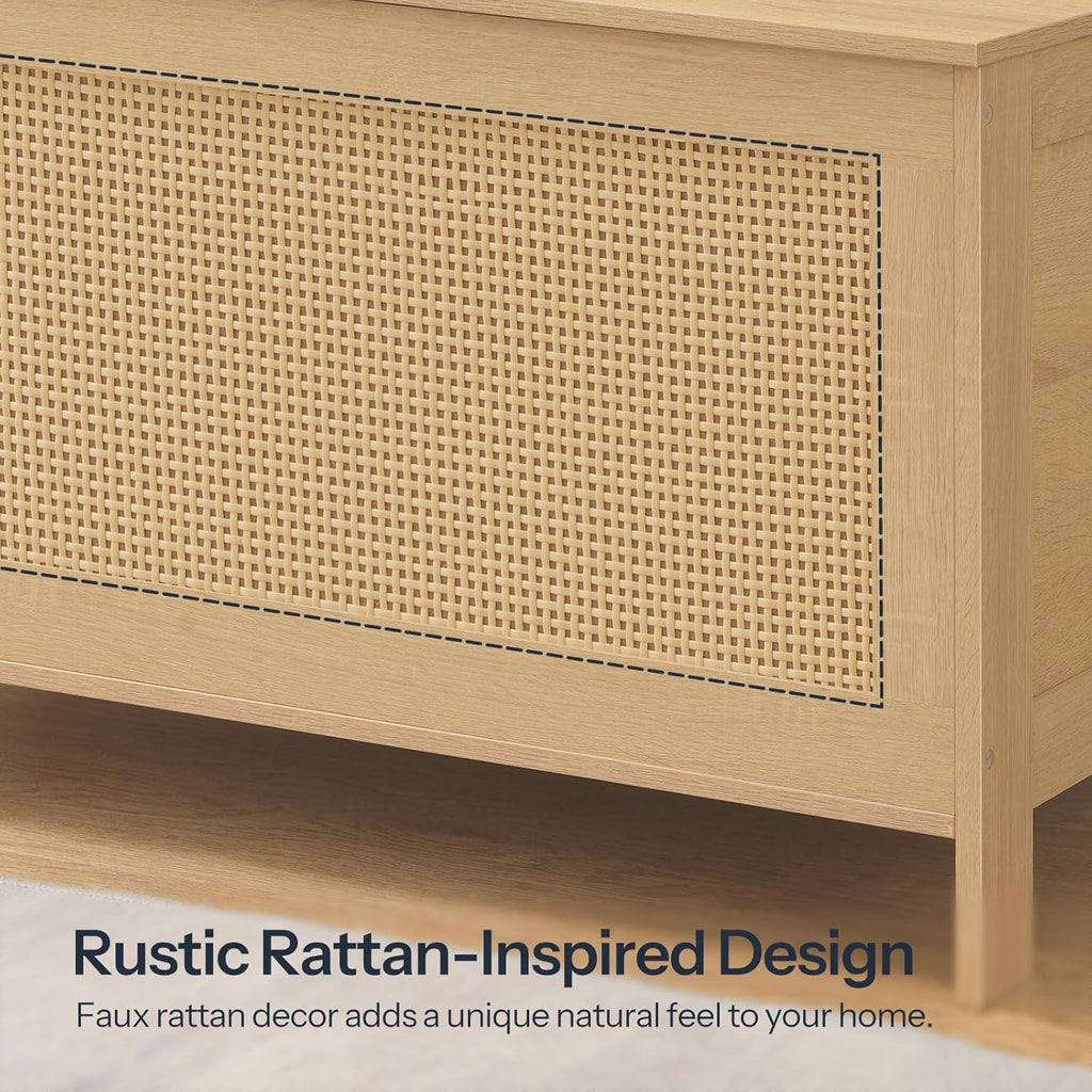 HOOBRO 39.4'' Storage Bench, Large Toy Box, Storage Chest with Faux Rattan Decoration, Toy Storage Organizer, Safety Hinge and Sturdy Support, for Living Room, Bedroom, Natural NL101CW01