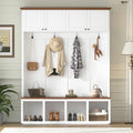 LUMISOL 59''W Hall Tree with Bench and Shoe Storage, Mudroom Bench with 4 Hooks, Open Compartments, 4 Storage Cabinets, Entryway Organizer for Entrance, Hallway, White
