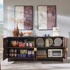 IFGET Modern Buffet Cabinet with Storage, 70" Large Sideboard Buffet Storage Cabinet with 4 Doors and Adjustable Shleves, Wooden Curved Coffee Bar for Dining Room, Kitchen, Living Room, Brown