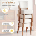 Stackable Dining Chairs Set of 2, Modern Fabric Upholstered Kitchen Side Chairs, Mid Century Modern Dining Room Chair with Oak Wood Grain Color Metal Legs for Small Spaces, White