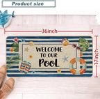 Baccessor Summer Pool Doormat 17x36 Inch Long, Welcome to Our Pool Tropical Poolside Low Profile Door Mat Non-Slip Rubber Backing for Floor Entrance Seasonal Outside Patio Porch Home Decor