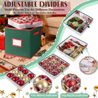 OIAHOMY 2 Pack Ornament Storage Box with Handle, Each Ornament Storage Holds 64 Balls, Christmas Decoration Box Include Plastic Trays and Zip-Lock Lid, Made of 600D Oxford Fabric - Green