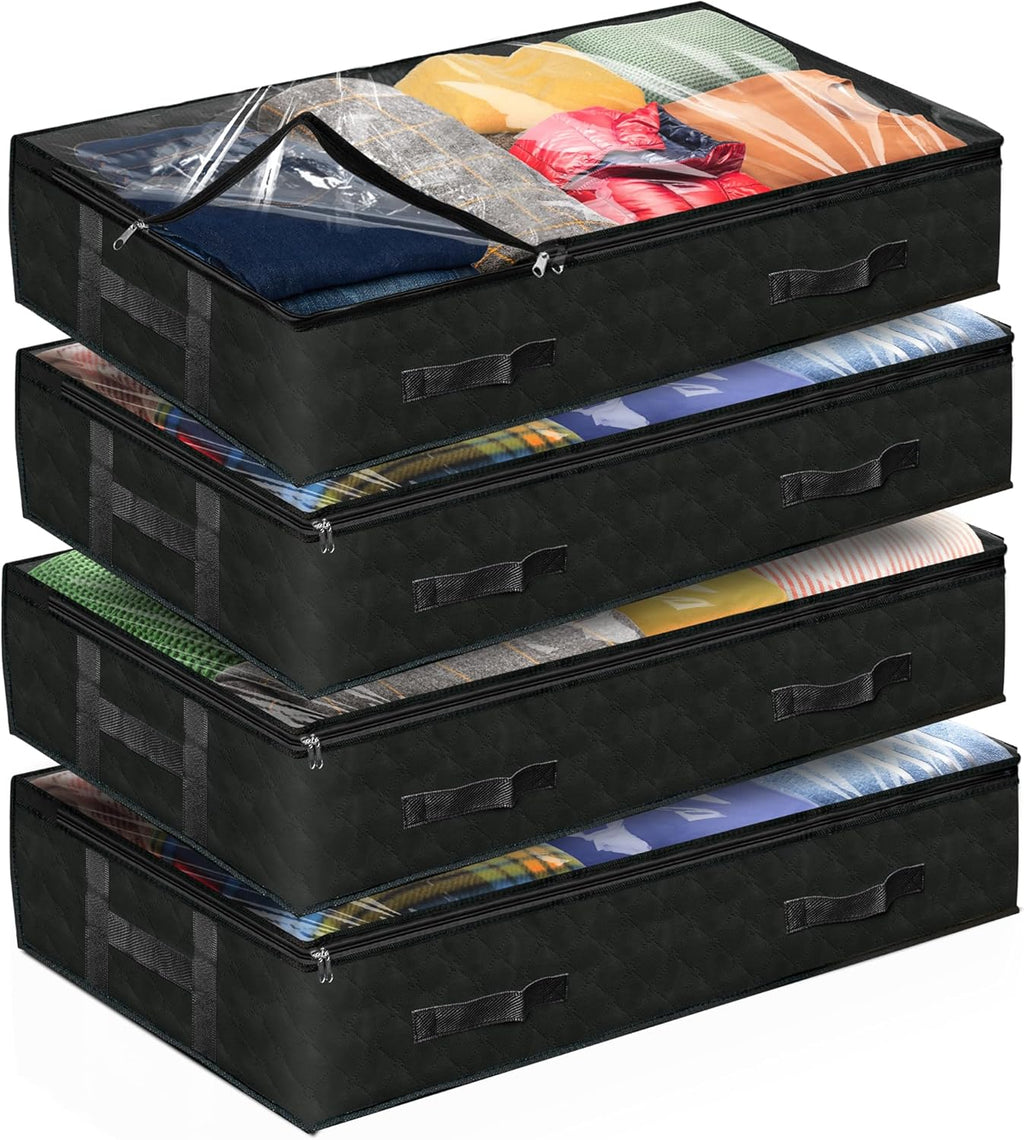 Reli. 90L Under Bed Storage Containers (4 Pack) | Closet Organizer with Clear Window | Underbed Storage Bins for Towels, Sweaters, Linens | Large Organizer for Closet (Black)
