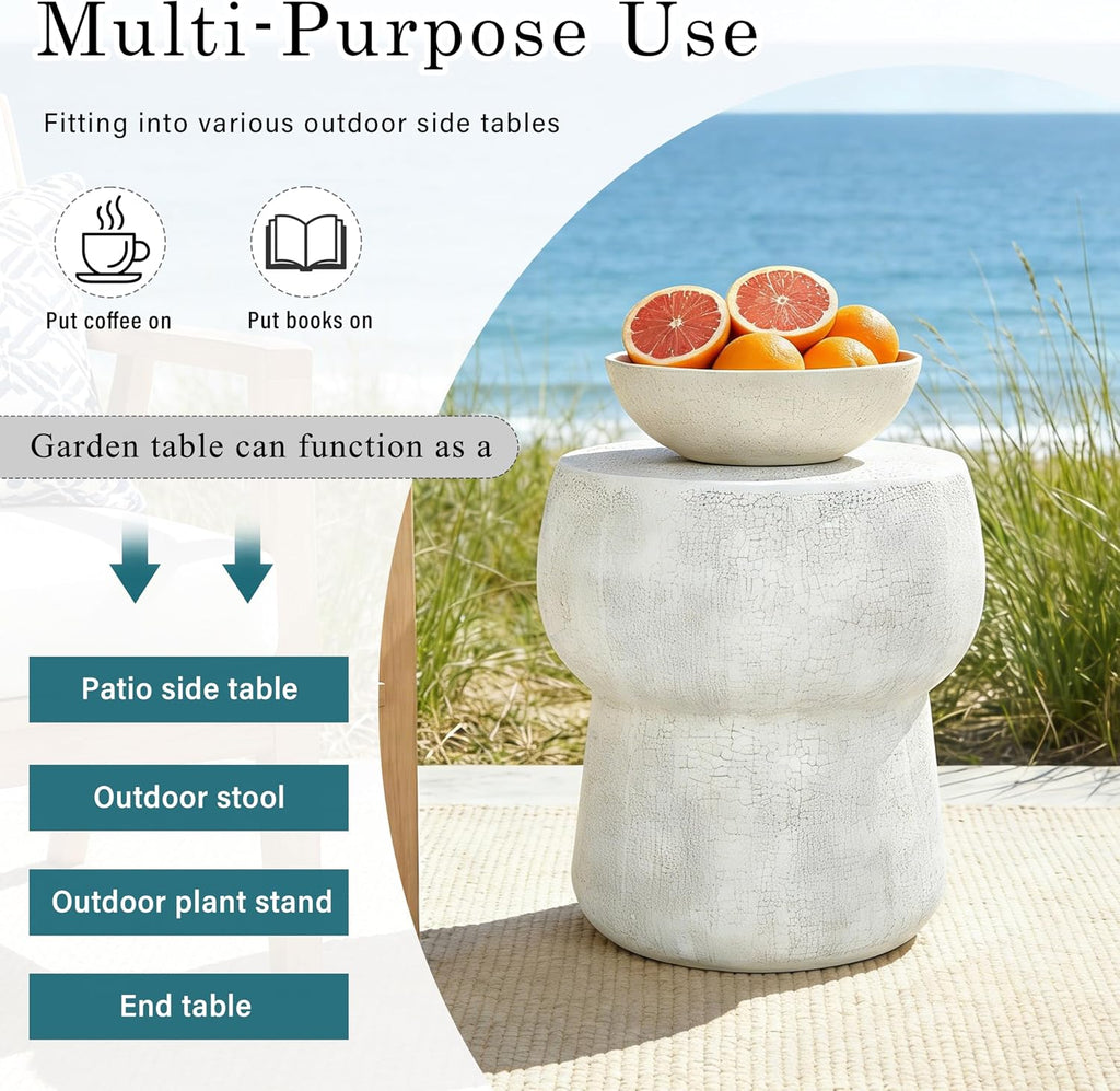 14.37" Side Table with Crack Process,Morden Concrete Accent Coffee Table with Double Barrel Shape,Garden Stools for Patio,Backyard,Outdoor,Indoor,Grey