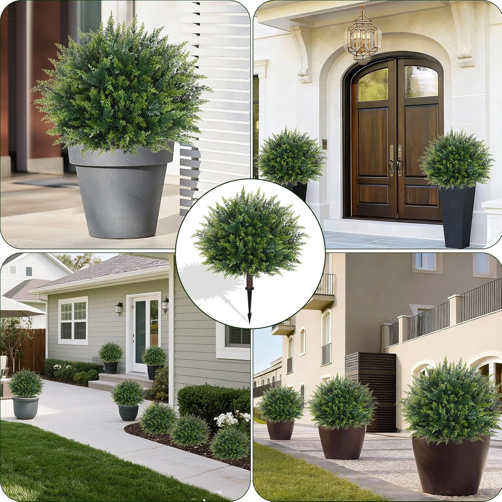Waipfaru Artificial Plants Outdoor, 2Pcs 23'' Artificial Cedar Topiary with Ground Spike, UV-Resistant Fake Plants Fake Bushes Shrubs for Outdoor Indoor Garden Front Porch Decor