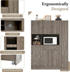 Merax Farmhouse Pantry Storage Cabinet, Freestanding Buffet Cabinet with Pull-Out Side Cabinet, Door Shelves and Drawer, Kitchen Hutch with Doors,Brown(52.8x17.7x70)