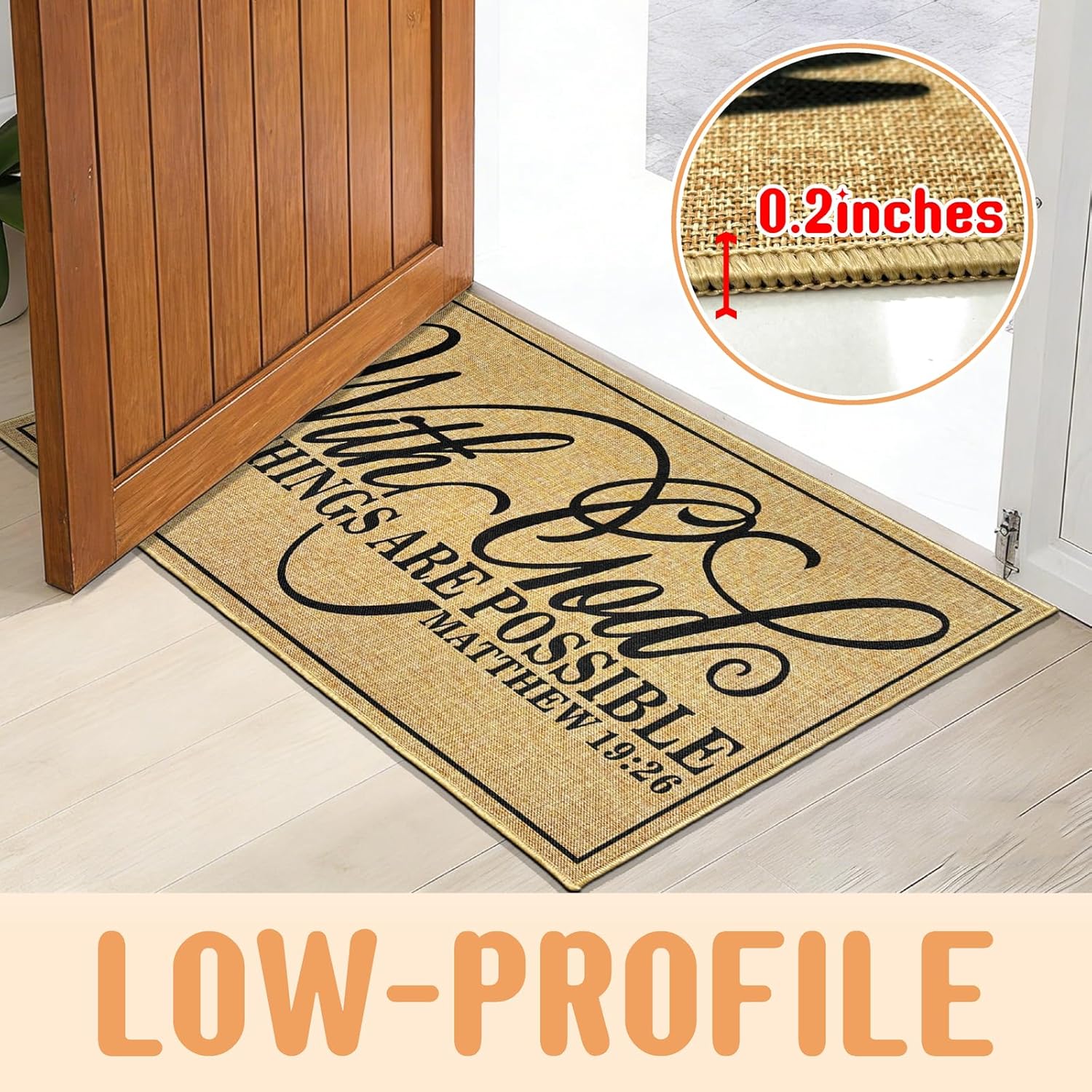 Mat Doormat for Outside Entrance Durable Christian Mat for Front Door Low-Profile Indoor Outdoor Mats Non-Slip Backing with God Floor Rug for Living Room Religious Gifts Home Decor 16.9 x 29.9 Inch