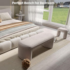 53" Upholstered End of Bed Bench with 2 Nesting Ottoman Stools, Modern Chenille Bedroom Bench for King/Queen Bed, Arched Vanity Entryway Bench Seat for Living Room, Oatmeal