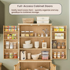 Modern Fluted Wood Pantry Cabinet with 6 Adjustable Shelves & 8 Door-Mounted Spice Racks - Wall-Secure Storage Organizer for Kitchen, Dining, Living Room (Oak)