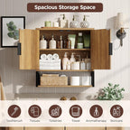 FiveWillowise Fluted Bathroom Wall Storage Cabinet with Open Shelf, Floating Wall Mounted Medicine Cabinet with Adjustable Shelves, Over The Toilet for Bathroom, Laundry Room, Kitchen, Natural Oak