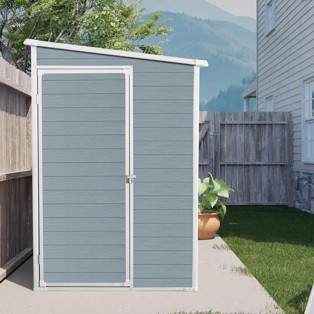 4x8 FT Outdoor Resin Storage Shed - Waterproof Garden Sheds with Lockable Double Doors,Windows and Floor for Lawn, Backyard, Patio, Tool Storage Use,Gray