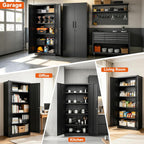 SAWJEC Metal Storage Cabinet with Lock, 72"H Tall Garage Storage Cabinet, Heavy Duty Steel Locking Cabinet with 4 Adjustable Shelves, Black File Cabinet for Home Office Workshop, 18"D x 35"W x 72"H
