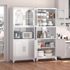 Kitchen Pantry Cabinet with Acrylic Glass Doors, 75" Freestanding Food Pantry with Countertop, Adjustable Shelves, Metal Cabinet for Living, Dining Room, White, Assembly Required