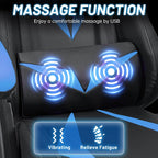 HOFFREE Gaming Chair with Massage and LED Lights Ergonomic Video Game Chairs with Footrest High Back Reclining Computer Chair with Adjustable Lumbar Support Blue and Black