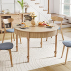 Fluted Round Dining Table for 4-6 People,47 Inches Dining Room Table with 2 Drawers,Modern Farmhouse Dinner Tables Circle Kitchen Tables with Wood Legs Base for Dining Room Kitchen Living Room,Natural