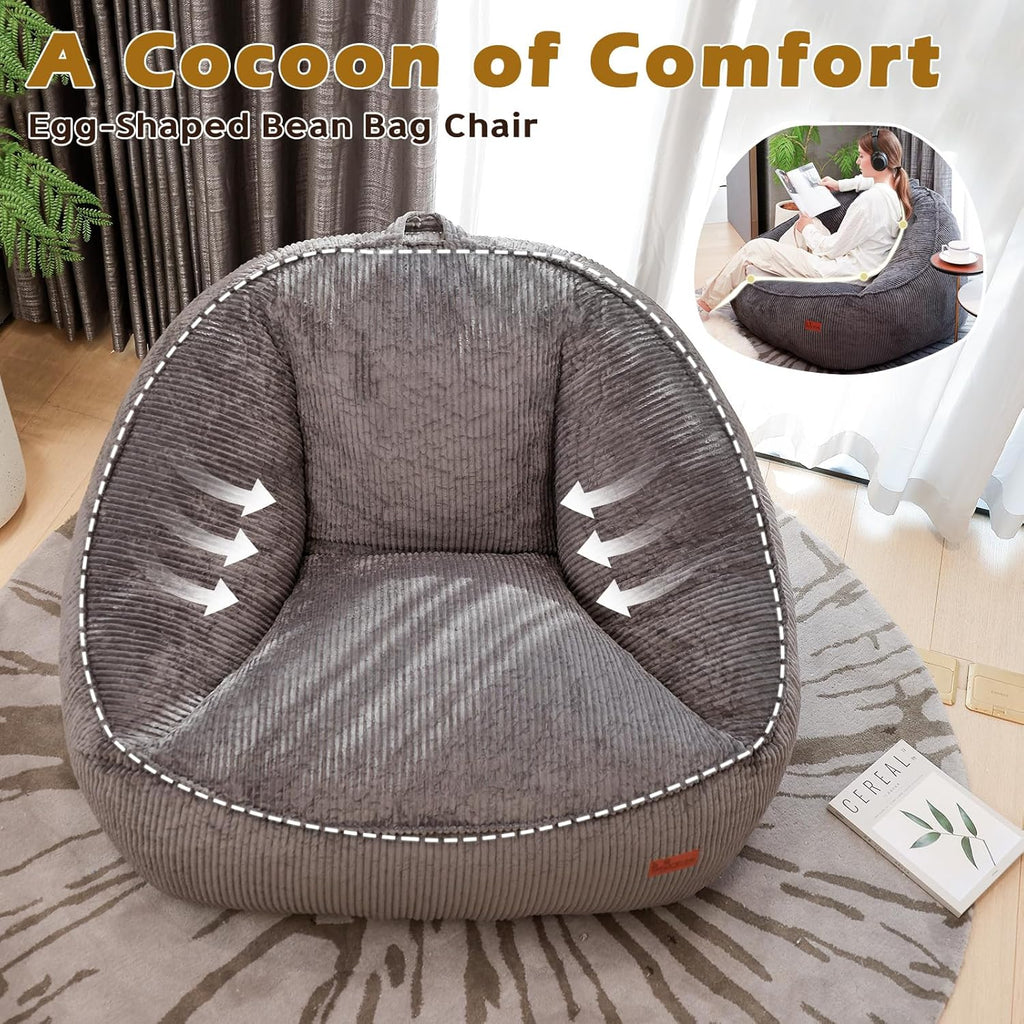 Bean Bag Chair, Cozy Fluffy Beanbag Chairs with Filler for Teens and Kids, Floor Lazy Sofa for Living Room Gaming & Reading (S-Darkgrey)