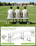 Pureegg Folding Table and Chairs Set - Sturdy 6FT Folding Table with 2 Chairs, No Assembly Required, Portable Camping Table with Carry Handle for Dining, Party, White