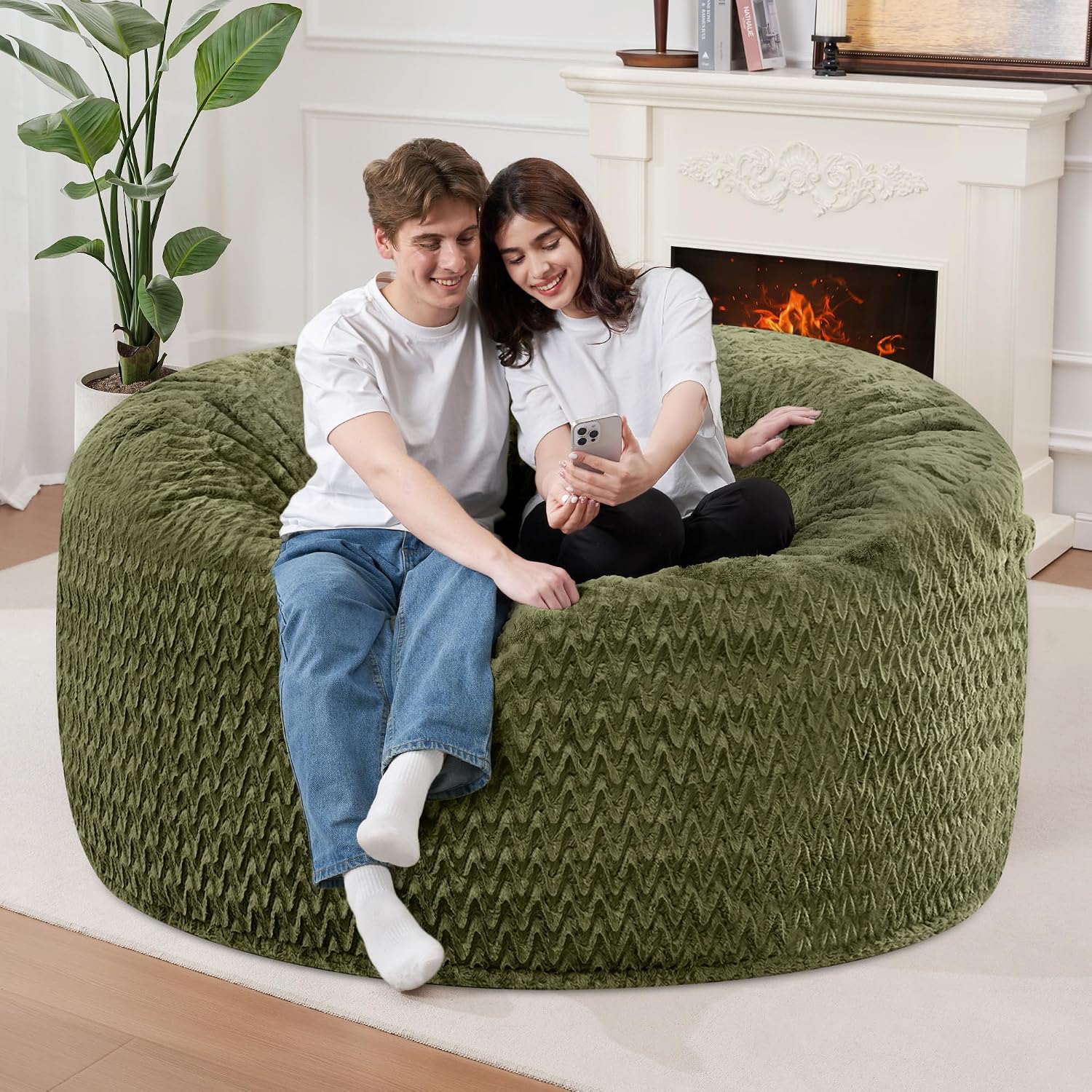 3FT Bean Bag Chair,Giant Bean Bag Chairs for Adults,Big Bean Bags with Memory Foam Filled, Large Beanbag Chairs with Chevron Plush Cover-Green