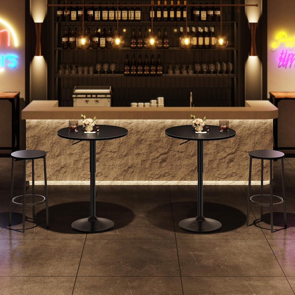 HOOBRO 2 Pcs Bar Table, Height-Adjustable Round Pub Table 27-35.4 Inches with Sturdy Base, Modern Style Bar Table Easy Assembly with Metal Base for Pub, Party and Small Places, Black BK58BTP201G1N1