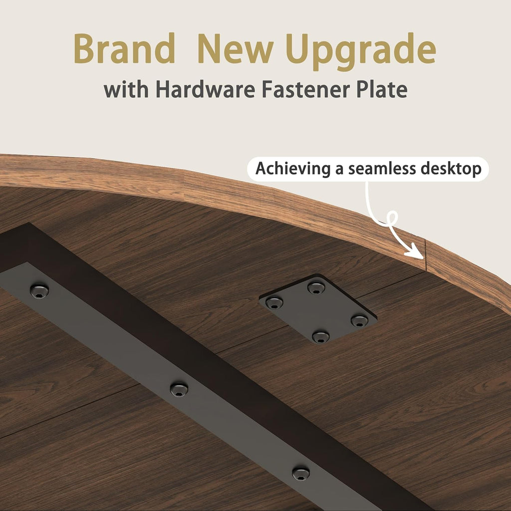 Large Round Dining Table for 6-8, Wooden Dinner Table with Heavy Duty Metal Pedestal Base (Dark Brown)