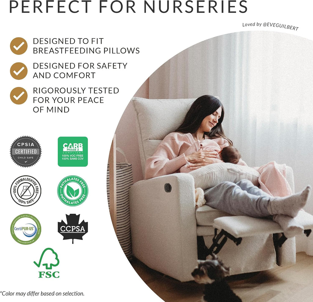Arya Modern Nursery Glider Recliner Chair – Cozy Nursing Chair with 360° Swivel for New Parents, Gentle Motion, Compact Design, High Back & Low Armrests, Canadian Made (Heather Grey/ARLO Fabric)