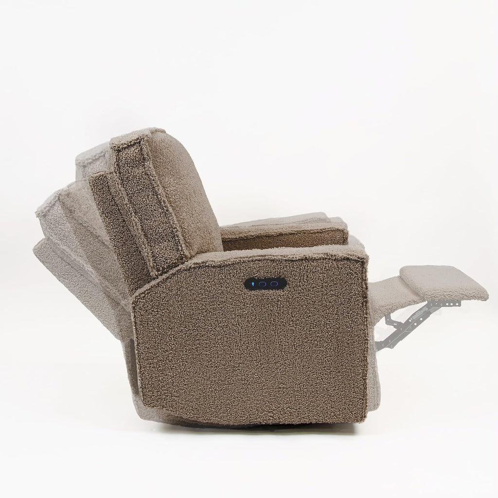 Storkcraft Texas Nursery Power Recliner Swivel Glider – Oeko-TEX 100 Certified, Nursery Rocking Chair with Push-Button Electronic Recline Function, USB-A and USB-C Charging Ports (Brown Sugar Sherpa)
