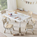 DOREROOM Toddler Table and 4 Chairs Set, Height Adjustable Kids Table and Chair Set, 31.5''L x 23.6''W, Marble Pattern & Graffiti Desktop, Children Multi-Activity Table for Home/Daycare/Classroom