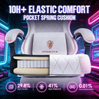 Dowinx Gaming Chair with Pocket Spring Cushion, Massage Lumbar Pillow & Footrest, Wide Seat with Padded Armrests, Breathable Fabric, Reclining Computer Chair for Home Office-Beige