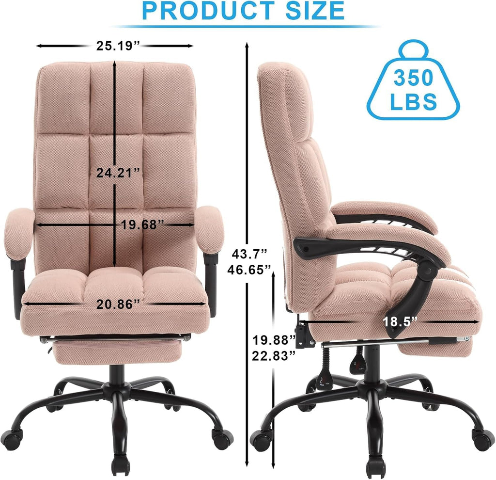 Erogonomic Reclining Office Chair with Footrest, High Back Fabric Cute Comfortable Recliner Office Desk Chair with Leg Foot Rest for Women,Pink