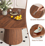 Round Dining Room Table, Farmhouse Kitchen Table with Wood Strip Base, 47.2“ Circle Table with Walnut Veneer Finish, Easy Assembly